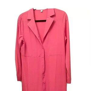 NWOT Long Sleeve Pink Maxi Button-Down Two-Tier Dress Sz Medium